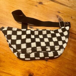 Jenna Bee Black & Cream Checkered African Mud Cloth Sling Bag